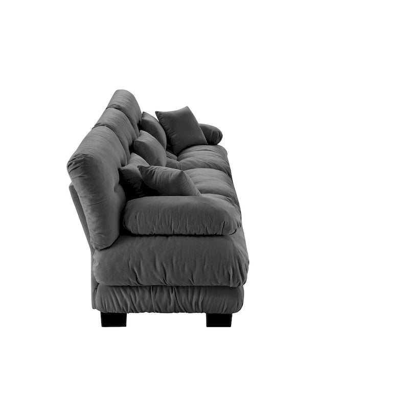 Canapé 4 places avec accoudoirs ronds à traversin, coussins d'assise profonds