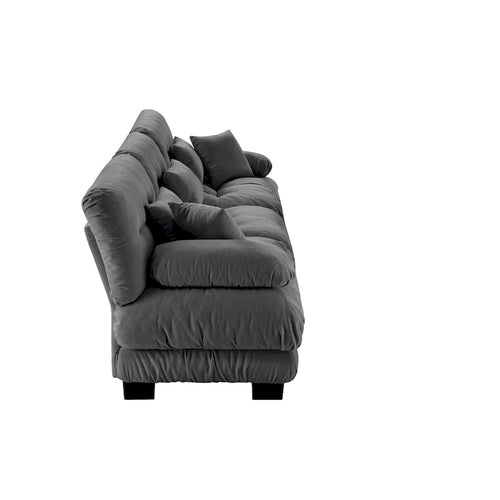 Canapé 4 places avec accoudoirs ronds à traversin, coussins d'assise profonds