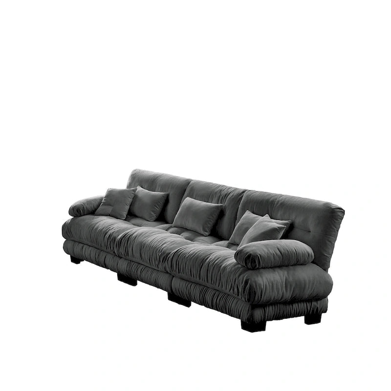 Canapé 4 places avec accoudoirs ronds à traversin, coussins d'assise profonds