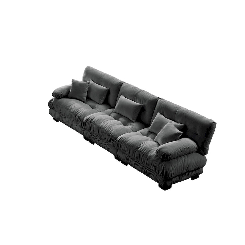 Canapé 4 places avec accoudoirs ronds à traversin, coussins d'assise profonds