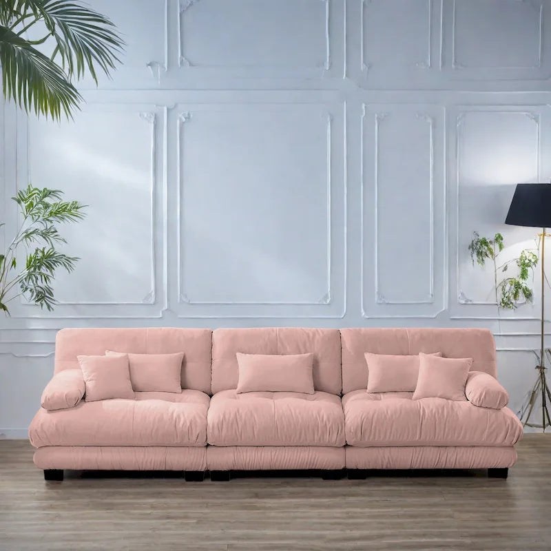 Canapé 4 places avec accoudoirs ronds à traversin, coussins d'assise profonds