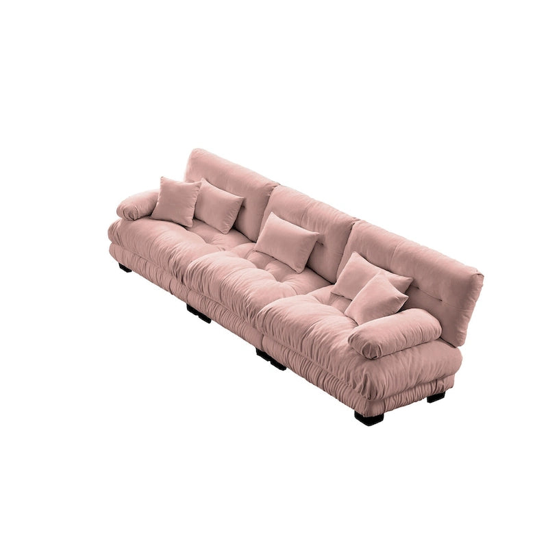 Canapé 4 places avec accoudoirs ronds à traversin, coussins d'assise profonds