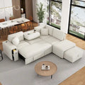 Canapé-lit d'angle convertible avec pouf mobile, deux ports USB