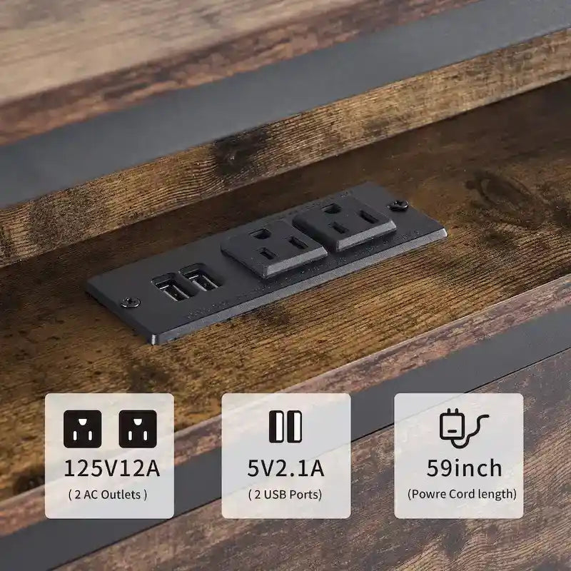 Lit plateforme avec tête de lit de rangement, éclairage LED et recharge