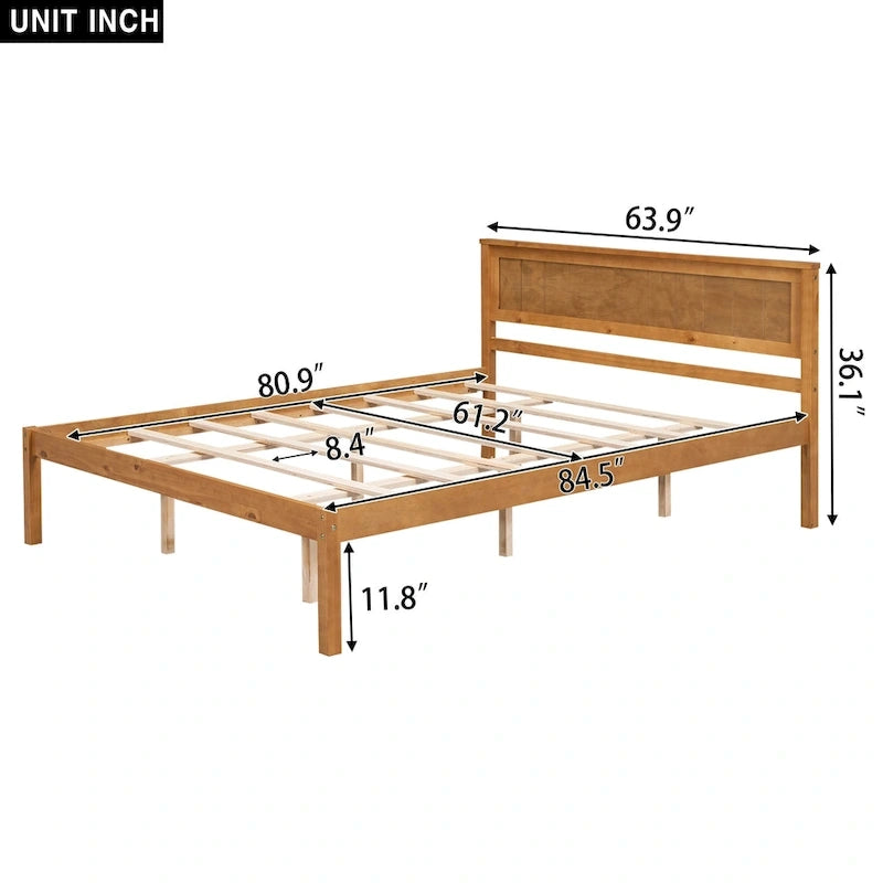 Lit plateforme en bois de pin espresso avec tête de lit