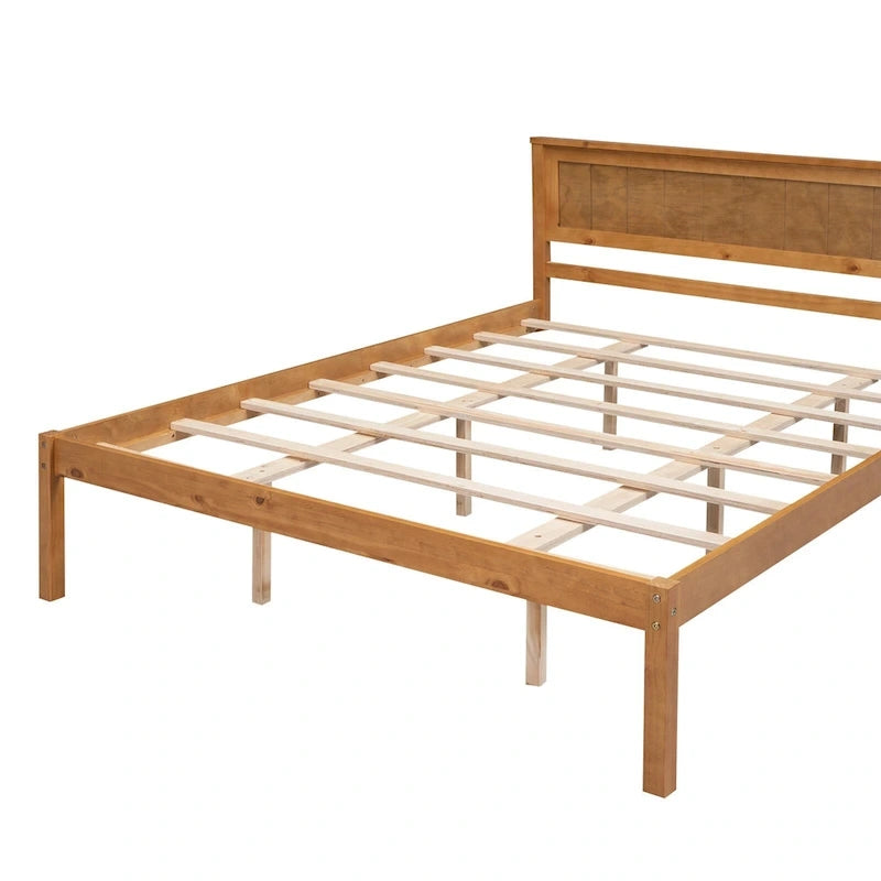 Lit plateforme en bois de pin espresso avec tête de lit