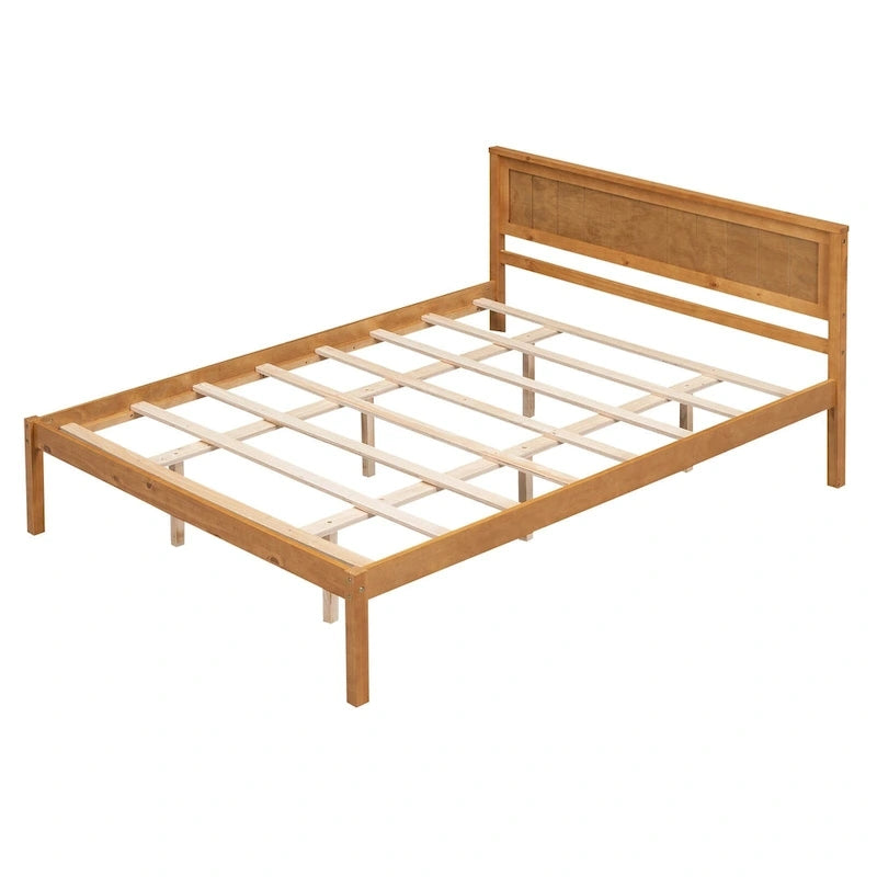 Lit plateforme en bois de pin espresso avec tête de lit