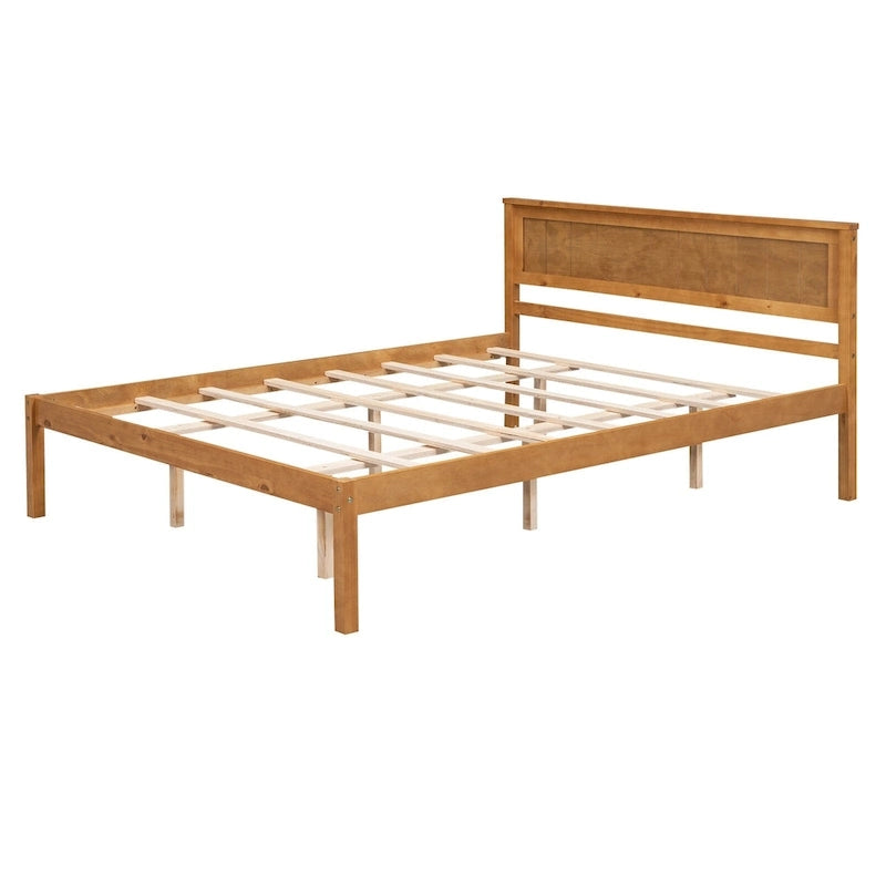 Lit plateforme en bois de pin espresso avec tête de lit