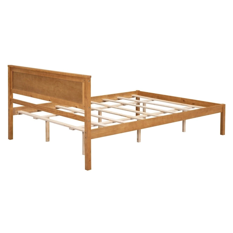 Lit plateforme en bois de pin espresso avec tête de lit
