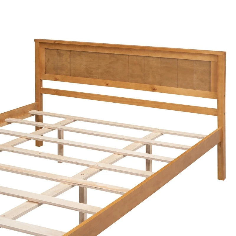 Lit plateforme en bois de pin espresso avec tête de lit
