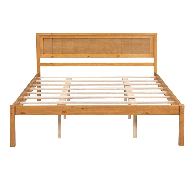 Lit plateforme en bois de pin espresso avec tête de lit