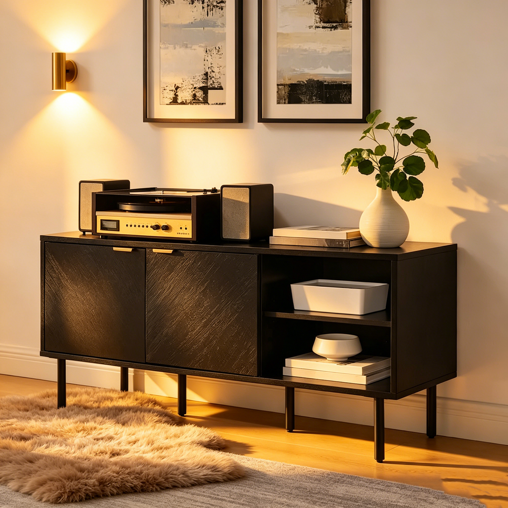 Buffet de rangement pour disques vinyles, style moderne