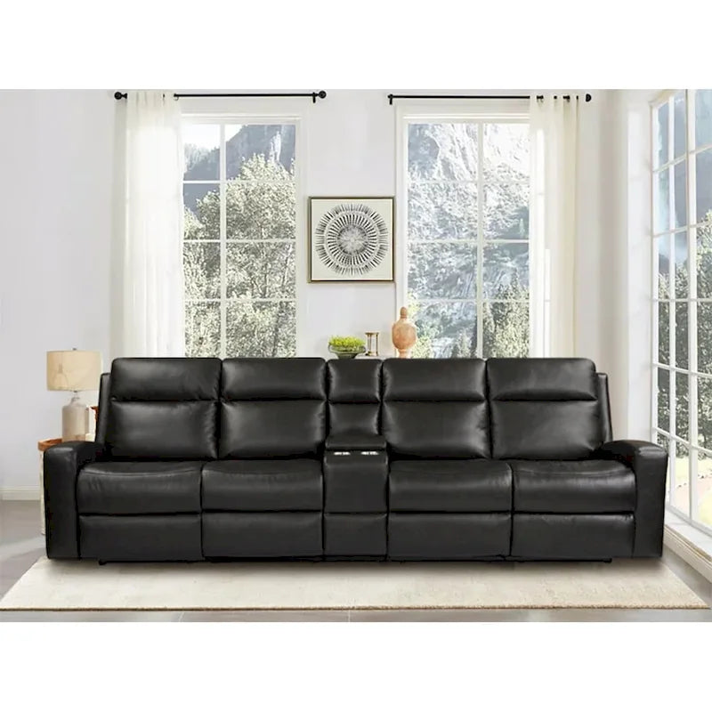 Canapé inclinable électrique 4 places en cuir véritable avec console