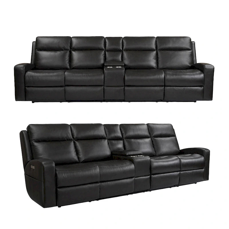 Canapé inclinable électrique 4 places en cuir véritable avec console