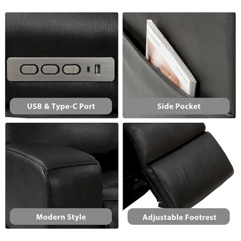 Canapé inclinable électrique 4 places en cuir véritable avec console