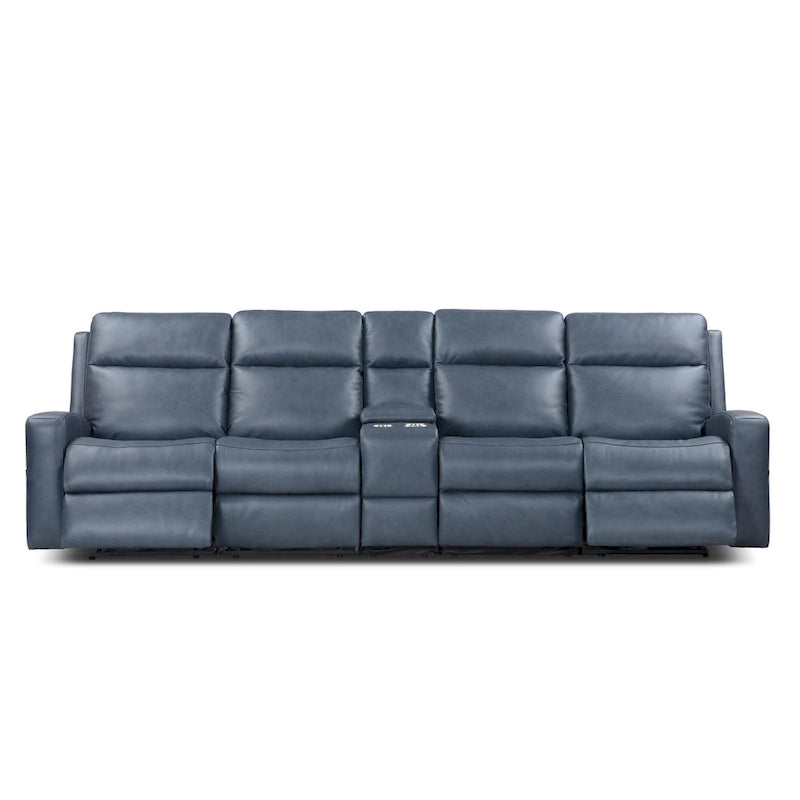 Canapé inclinable électrique 4 places en cuir véritable avec console