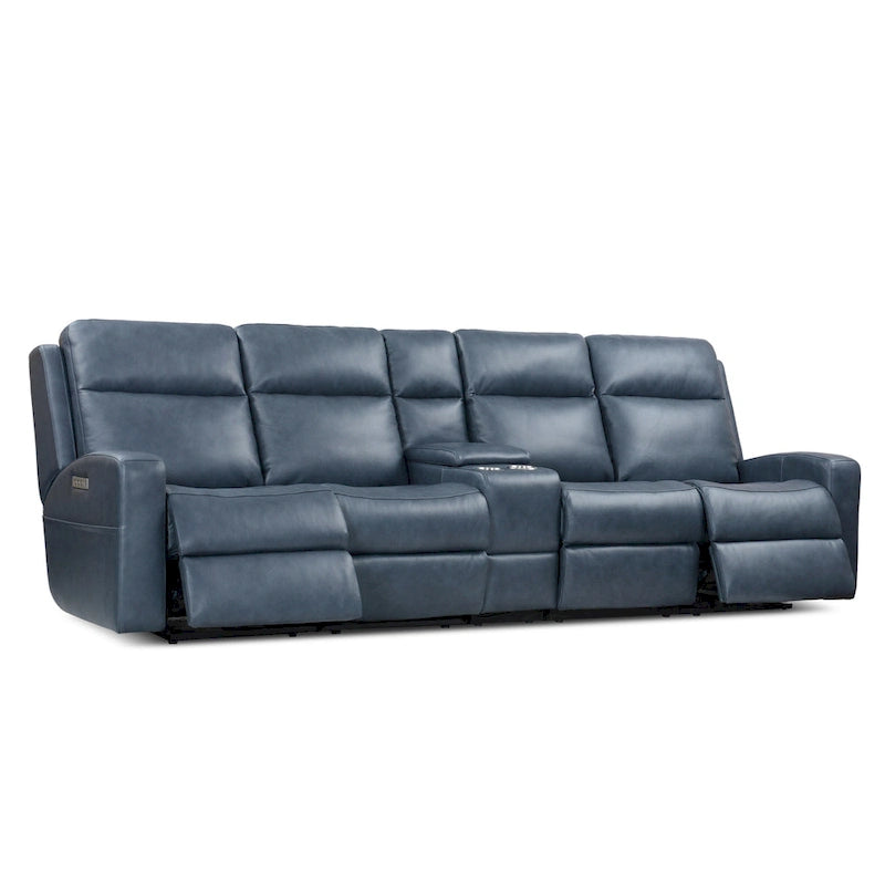 Canapé inclinable électrique 4 places en cuir véritable avec console