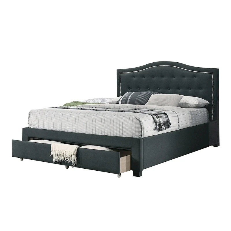 Lit king-size entièrement rembourré avec tiroir de rangement sous le lit
