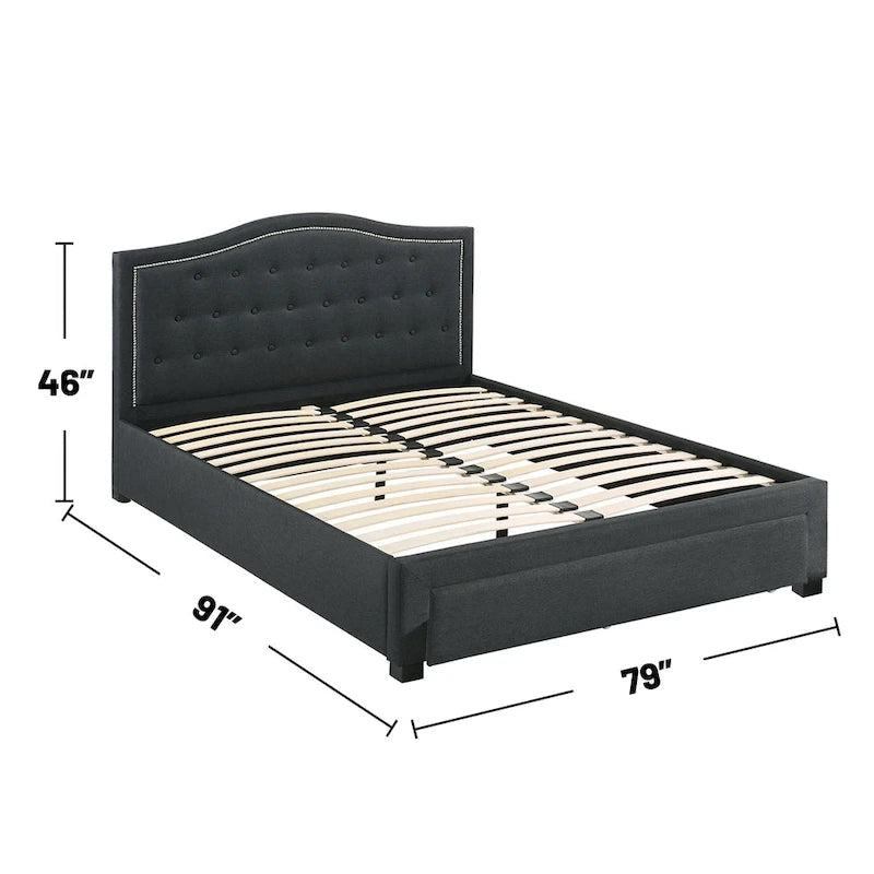 Lit king-size entièrement rembourré avec tiroir de rangement sous le lit