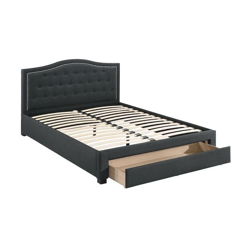 Lit king-size entièrement rembourré avec tiroir de rangement sous le lit