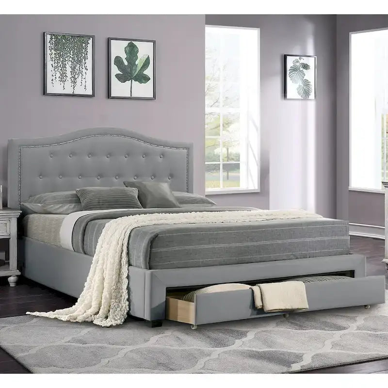 Lit king-size entièrement rembourré avec tiroir de rangement sous le lit