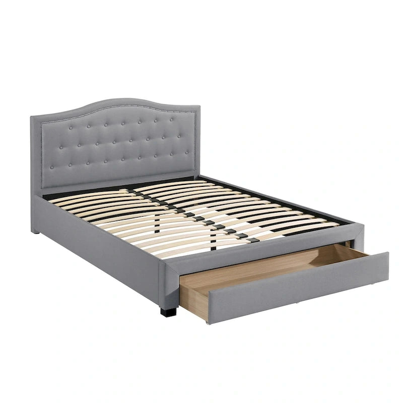 Lit king-size entièrement rembourré avec tiroir de rangement sous le lit