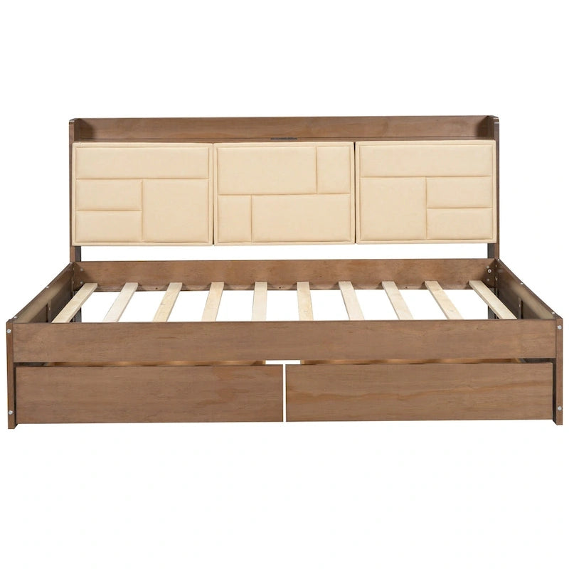 Lit de repos en bois avec ports USB et tiroirs