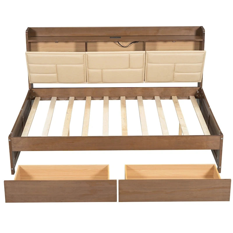 Lit de repos en bois avec ports USB et tiroirs