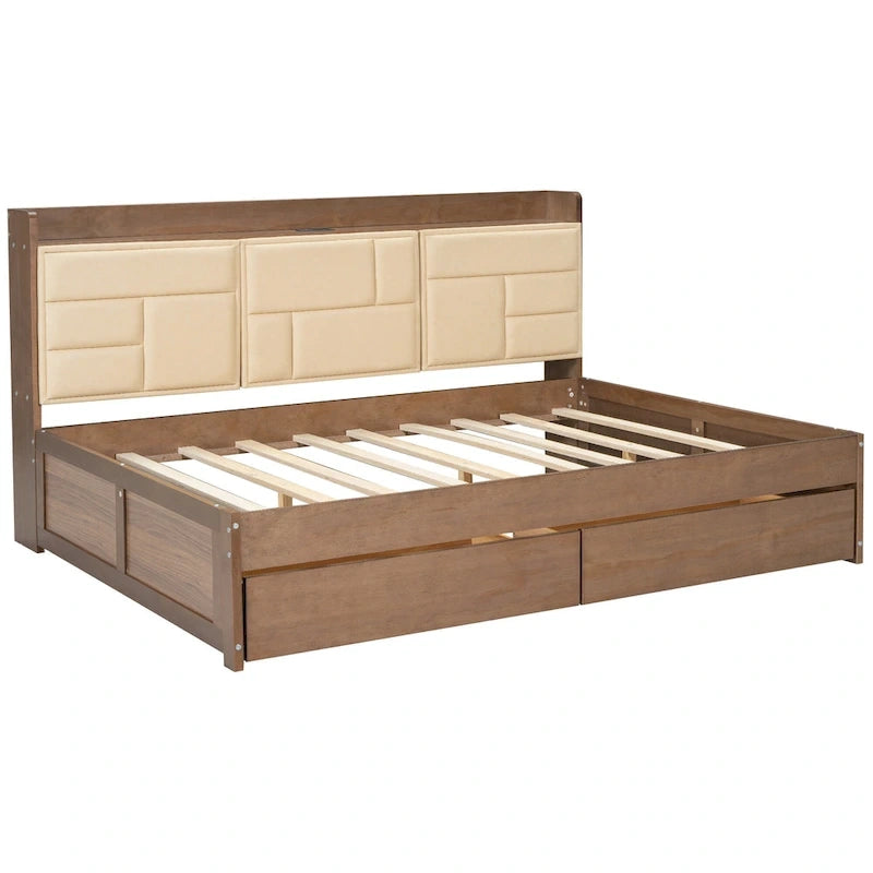 Lit de repos en bois avec ports USB et tiroirs