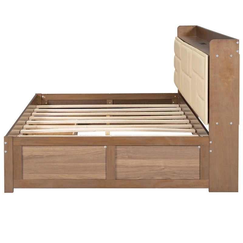 Lit de repos en bois avec ports USB et tiroirs