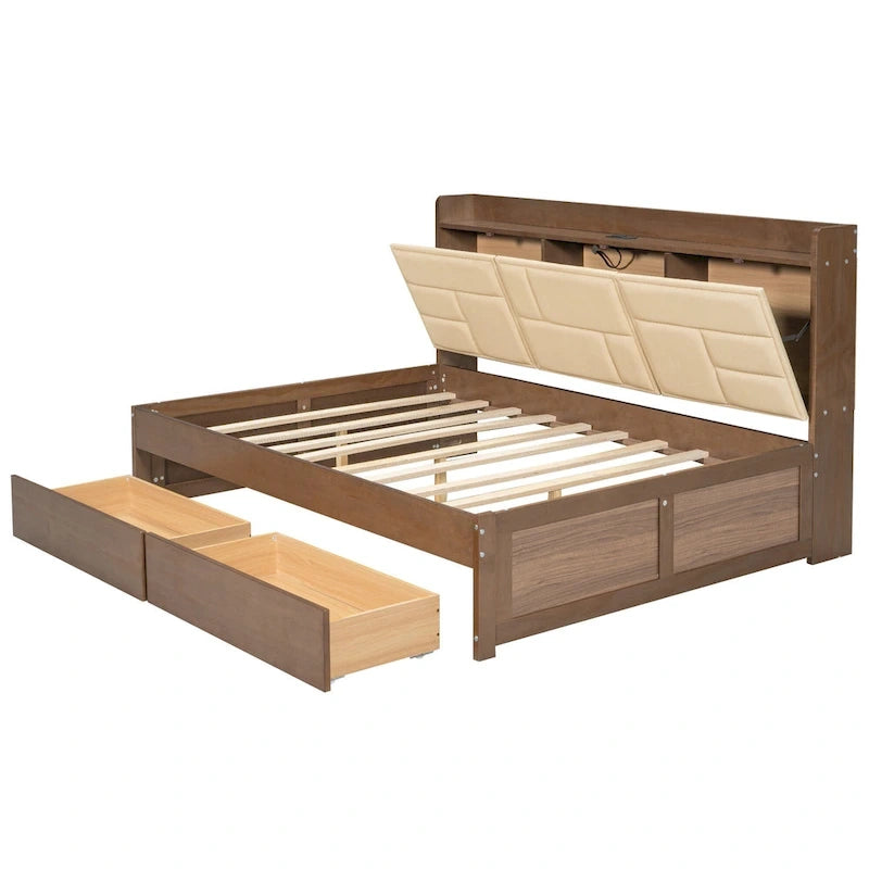 Lit de repos en bois avec ports USB et tiroirs