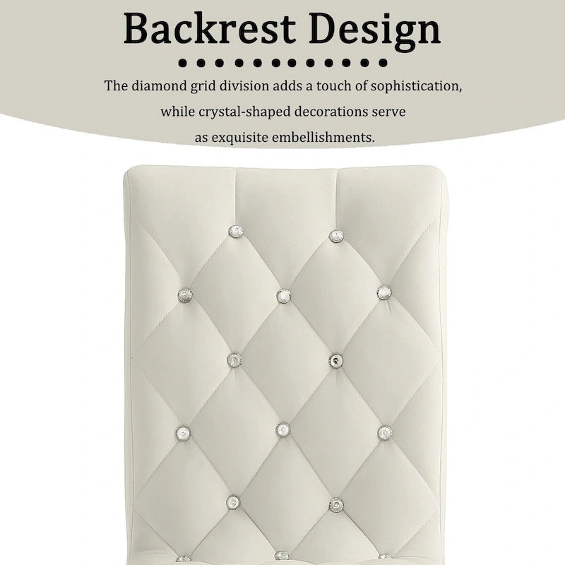 Chaises de salle à manger de luxe en velours blanc avec bouton décoratif en cristal