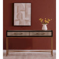 Console en bois massif Art Déco et similicuir galuchat avec des accents en laiton