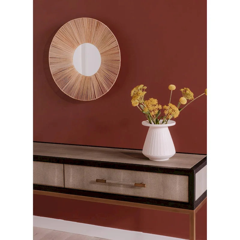 Console en bois massif Art Déco et similicuir galuchat avec des accents en laiton