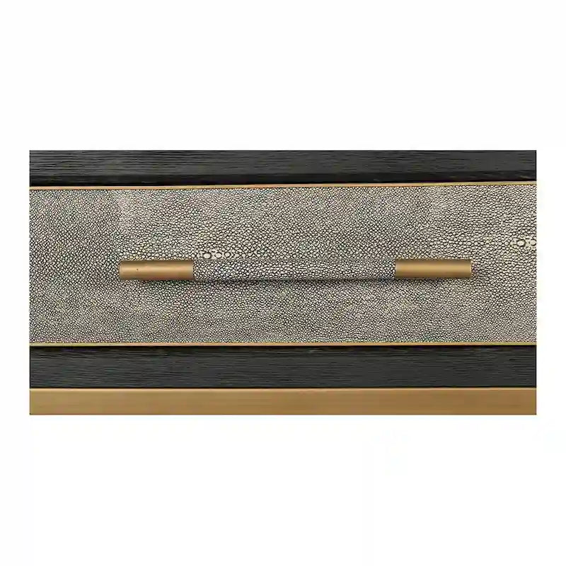 Console en bois massif Art Déco et similicuir galuchat avec des accents en laiton