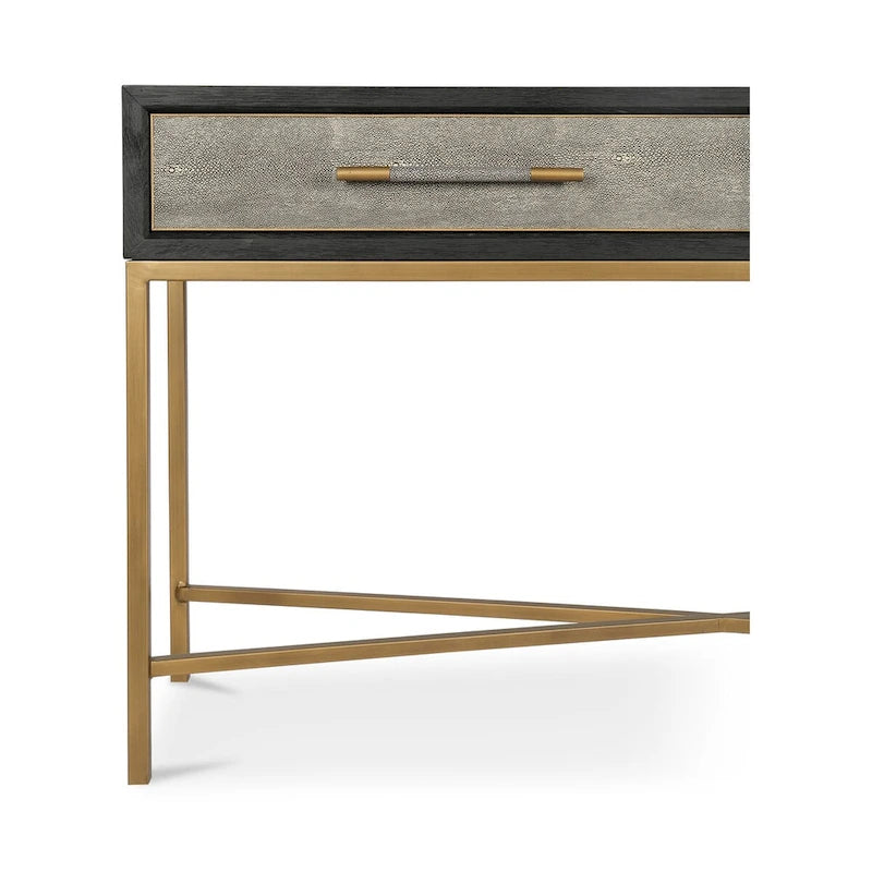 Console en bois massif Art Déco et similicuir galuchat avec des accents en laiton