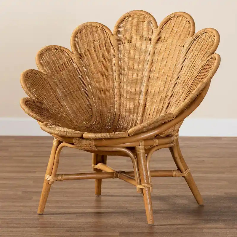 Chaise d'appoint fleurie en rotin miel Blossom