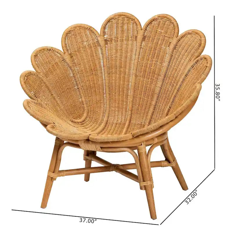Chaise d'appoint fleurie en rotin miel Blossom